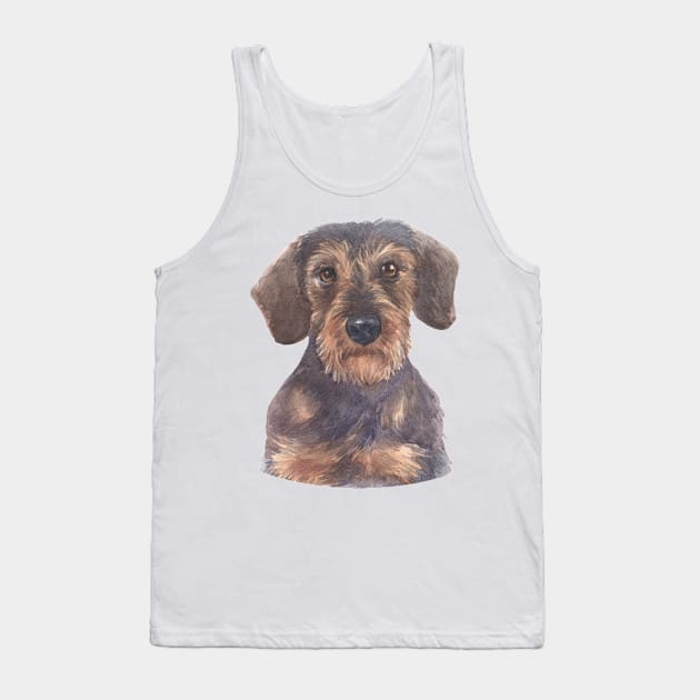 Wirehair Miniature Dachshund Watercolor Art Tank Top by doglovershirts